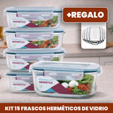 ¡Sólo Por Hoy | Kit 15 Frascos Herméticos de Vidrio + 10 Vasos de Vidrio Aruba de Regalo