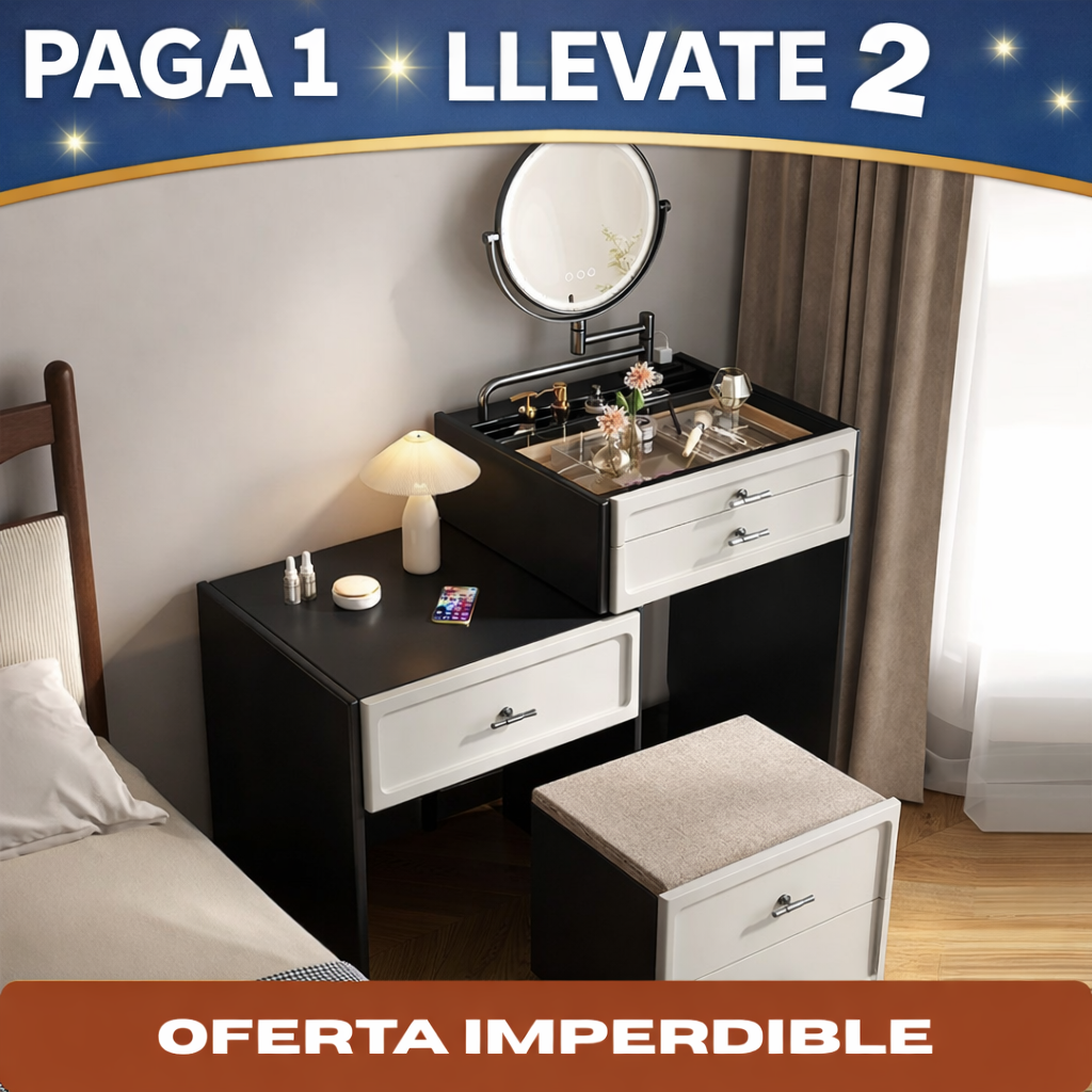 Promo 2x1: Mesita de Dormitorio Organizadora en Madera con 4 Cajones y Diseño Inteligente