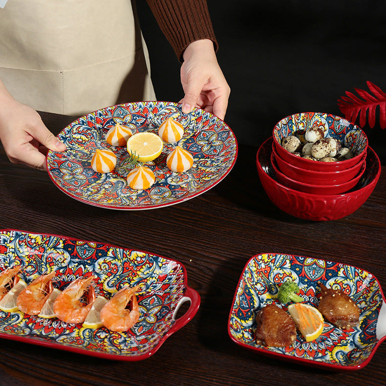 Juego de Comedor Completo en Cerámica – 14 Piezas con Estampa Elegante y Estilo Atemporal